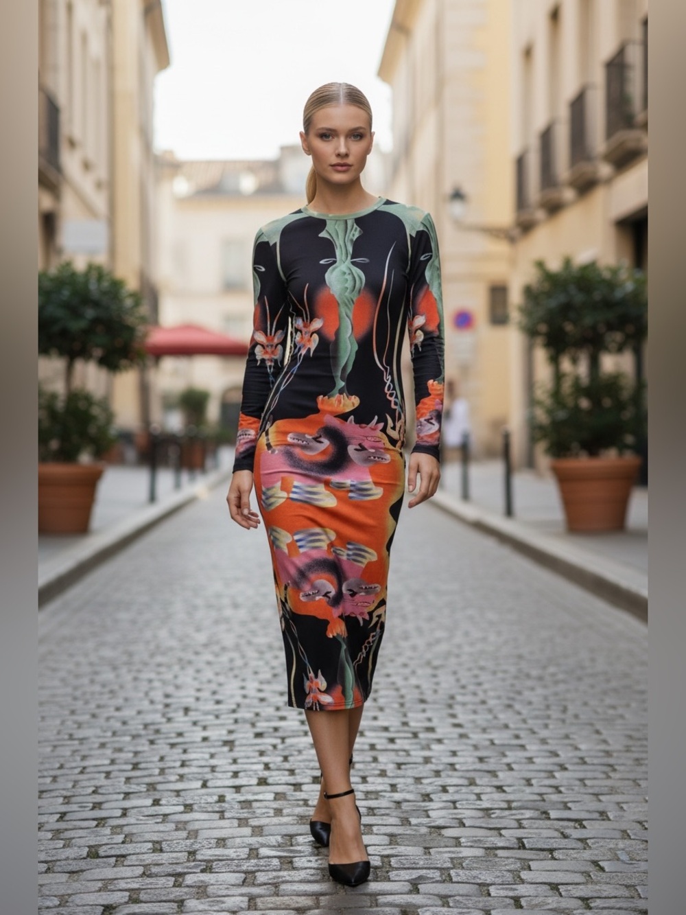 Avant Garde Abstract Printed Maxi Dress Dreamcore Gallery Style